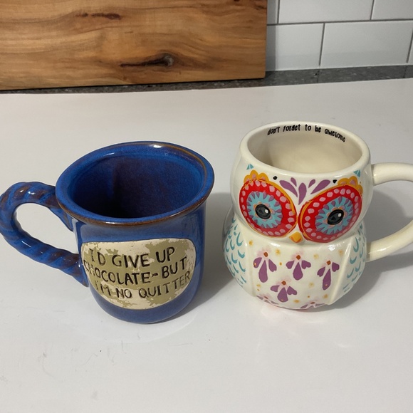 Humorous "I'd Give Up Chocolate But I'm No Quitter" & Folk Art Owl Mug - Picture 2 of 8